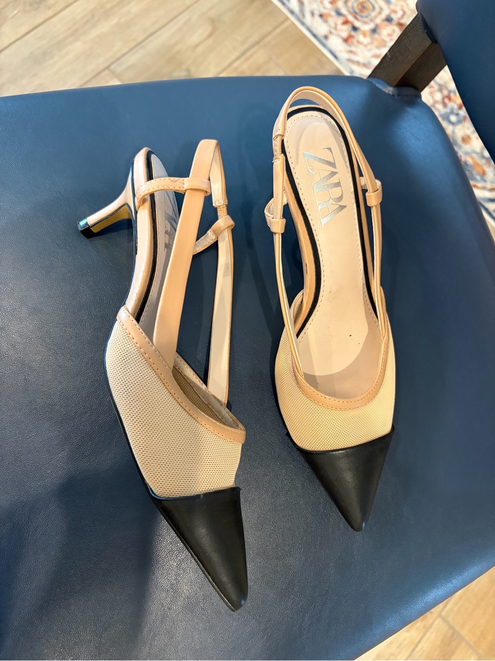 Zara mesh slingback kitten heels size 36 women’s 5.5 beige and black